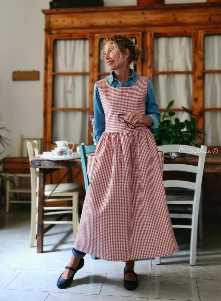 Grembiule a quadretti rosa antico patchwork (Ref. 403) grembiule donna tessuti moderni