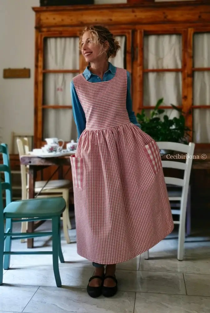 Grembiule a quadretti rosa antico patchwork (Ref. 403) grembiule donna tessuti moderni