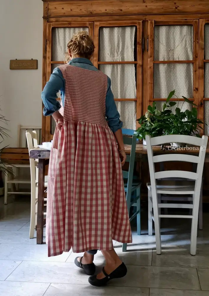 Grembiule a quadretti rosa antico patchwork (Ref. 403) grembiule donna tessuti moderni