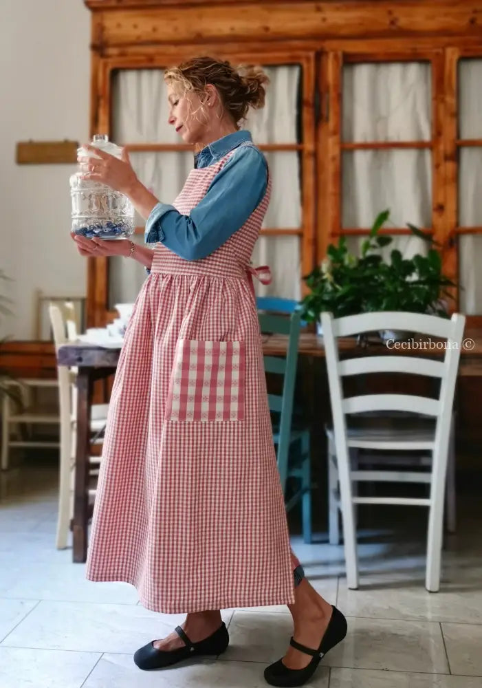 Grembiule a quadretti rosa antico patchwork (Ref. 403) grembiule donna tessuti moderni