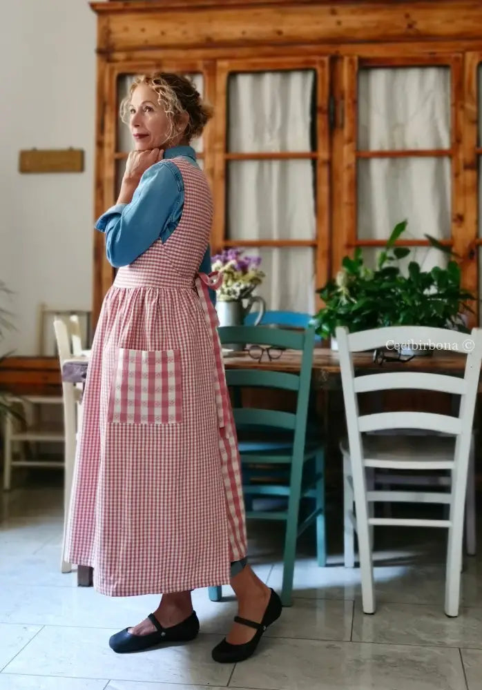 Grembiule a quadretti rosa antico patchwork (Ref. 403) grembiule donna tessuti moderni