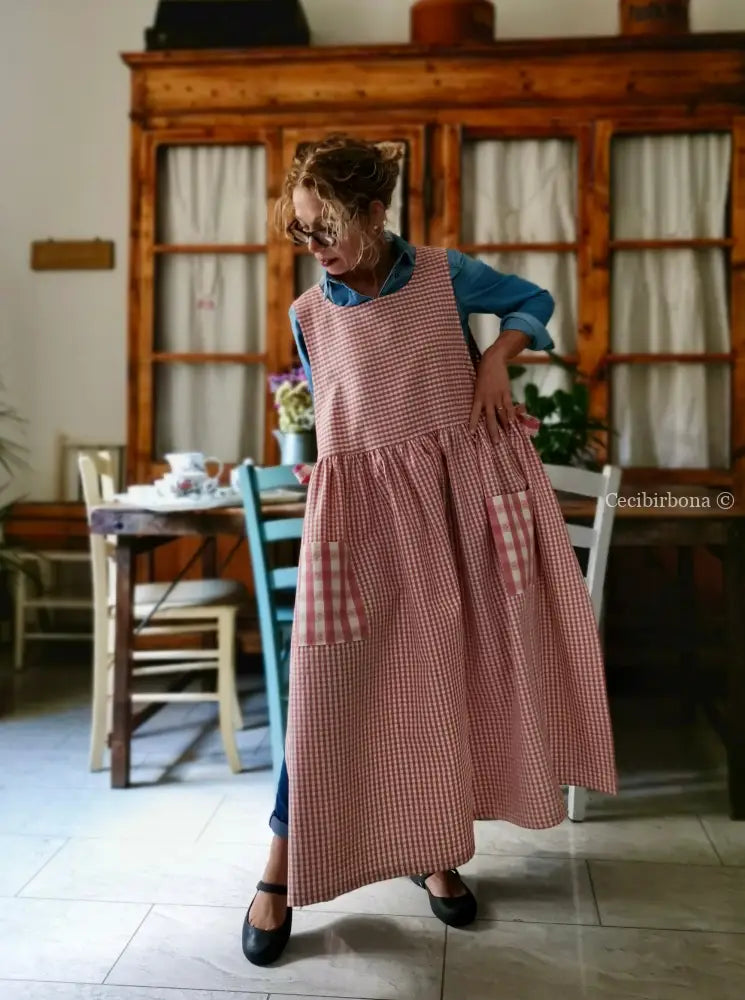 Grembiule a quadretti rosa antico patchwork (Ref. 403) grembiule donna tessuti moderni