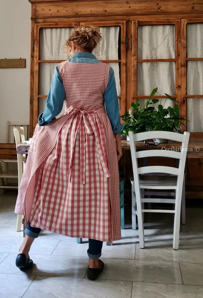 Grembiule a quadretti rosa antico patchwork (Ref. 403) grembiule donna tessuti moderni