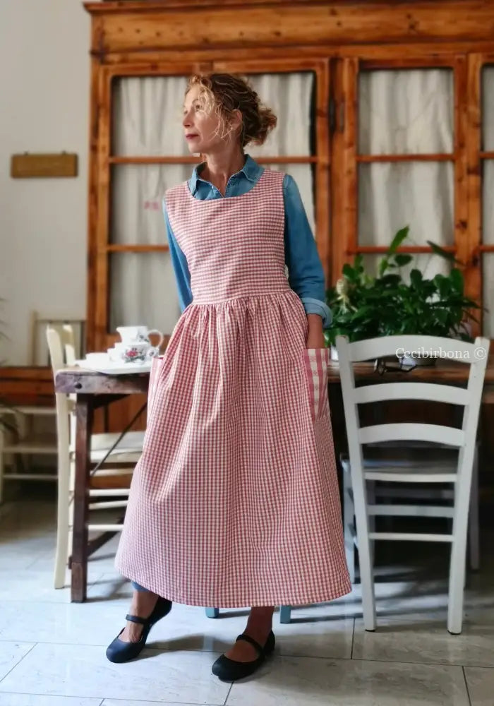 Grembiule a quadretti rosa antico patchwork (Ref. 403) grembiule donna tessuti moderni