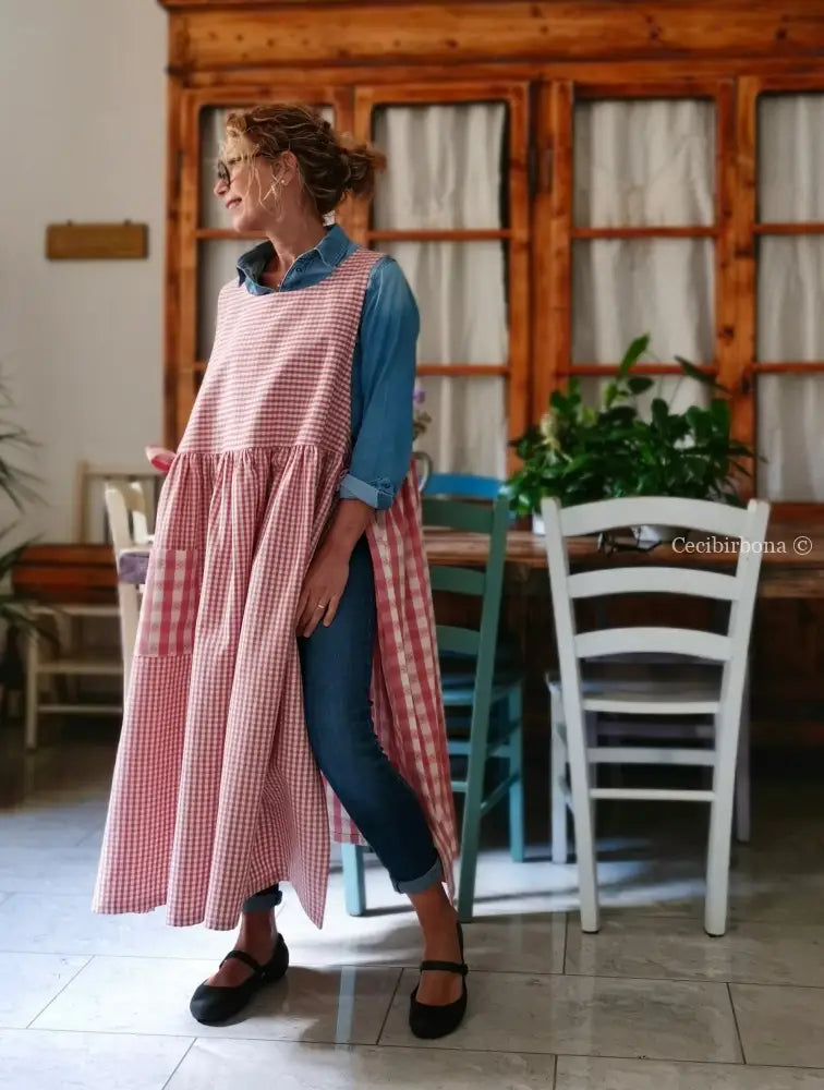 Grembiule a quadretti rosa antico patchwork (Ref. 403) grembiule donna tessuti moderni