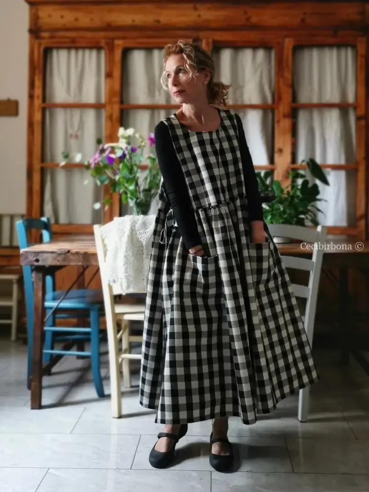 Grembiule a quadri neri (Ref. 396) grembiule donna tessuti moderni