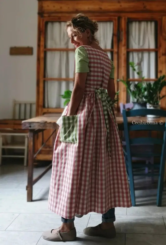 Grembiule a quadri rosa antico e verde chiaro (Ref. 325) grembiule donna tessuti moderni