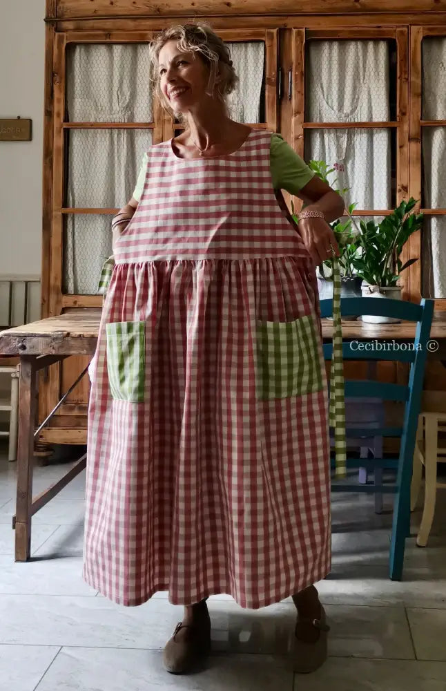 Grembiule a quadri rosa antico e verde chiaro (Ref. 325) grembiule donna tessuti moderni