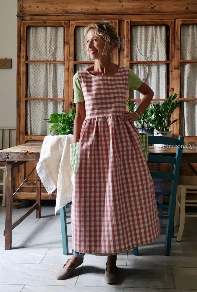 Grembiule a quadri rosa antico e verde chiaro (Ref. 325) grembiule donna tessuti moderni