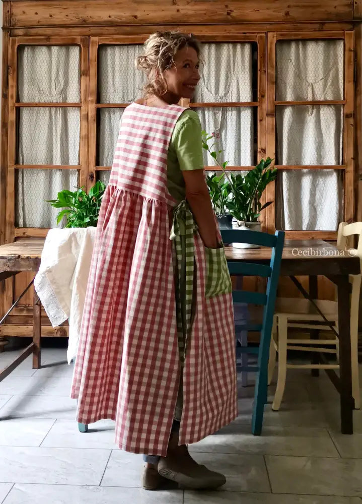 Grembiule a quadri rosa antico e verde chiaro (Ref. 325) grembiule donna tessuti moderni