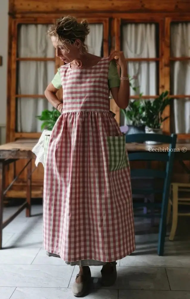 Grembiule a quadri rosa antico e verde chiaro (Ref. 325) grembiule donna tessuti moderni