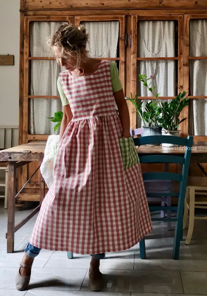 Grembiule a quadri rosa antico e verde chiaro (Ref. 325) grembiule donna tessuti moderni