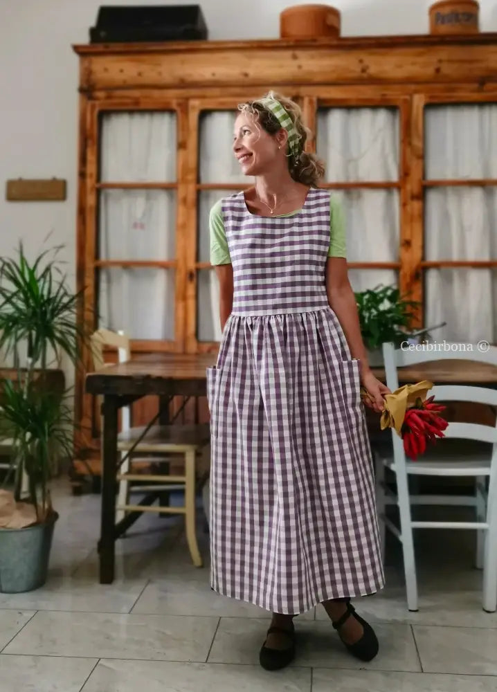 Grembiule a quadri viola (Ref. 418) grembiule donna tessuti moderni