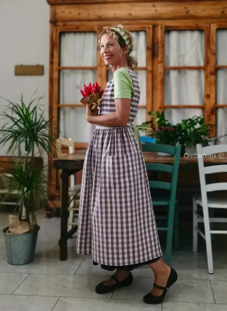 Grembiule a quadri viola (Ref. 418) grembiule donna tessuti moderni