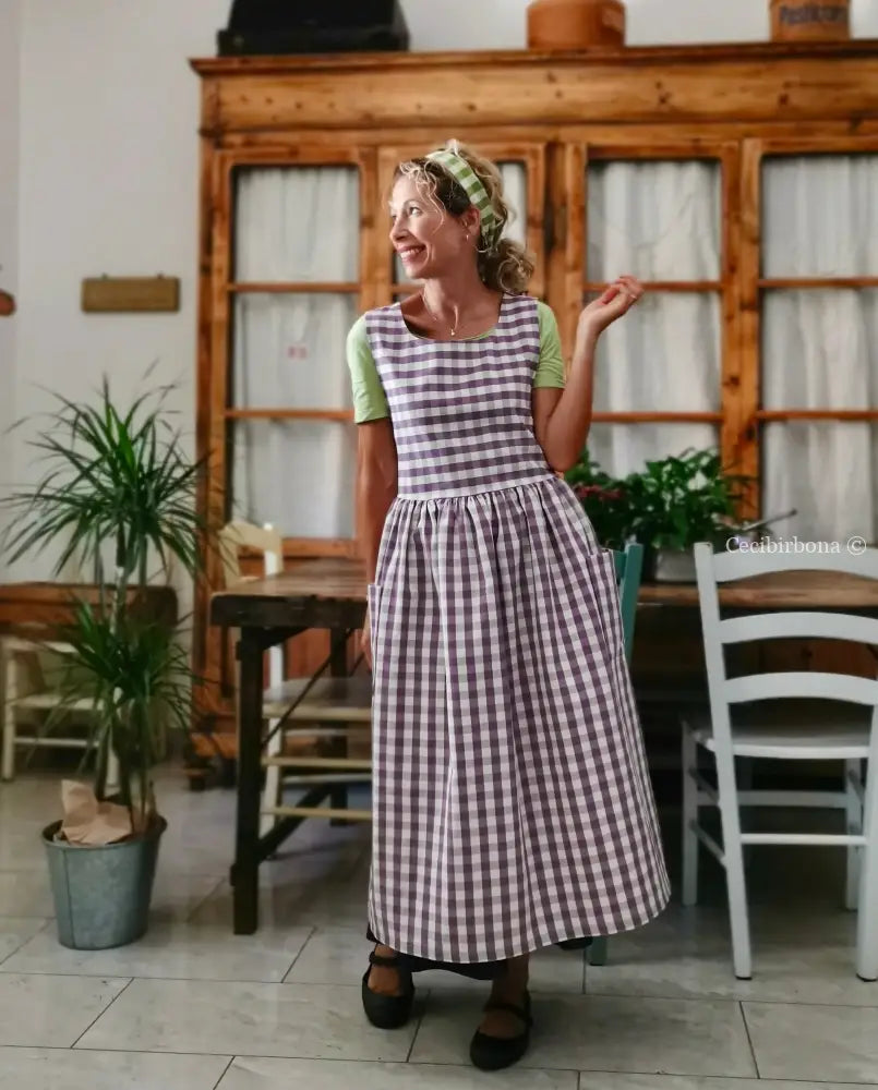 Grembiule a quadri viola (Ref. 418) grembiule donna tessuti moderni