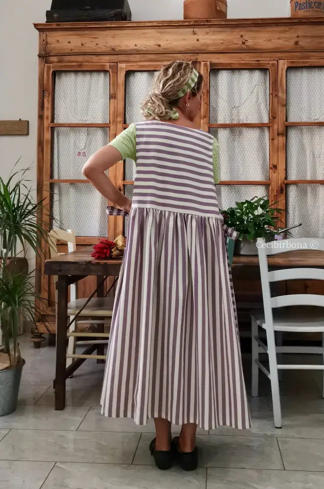 Grembiule a righe viola (Ref. 419) grembiule donna tessuti moderni
