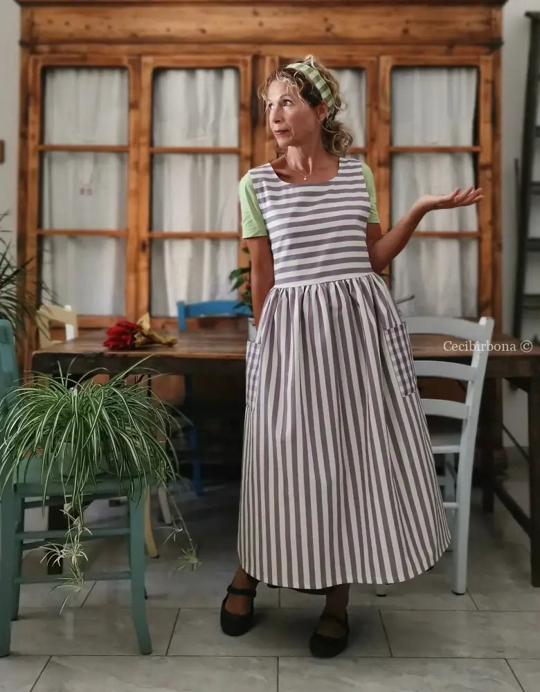 Grembiule a righe viola (Ref. 419) grembiule donna tessuti moderni