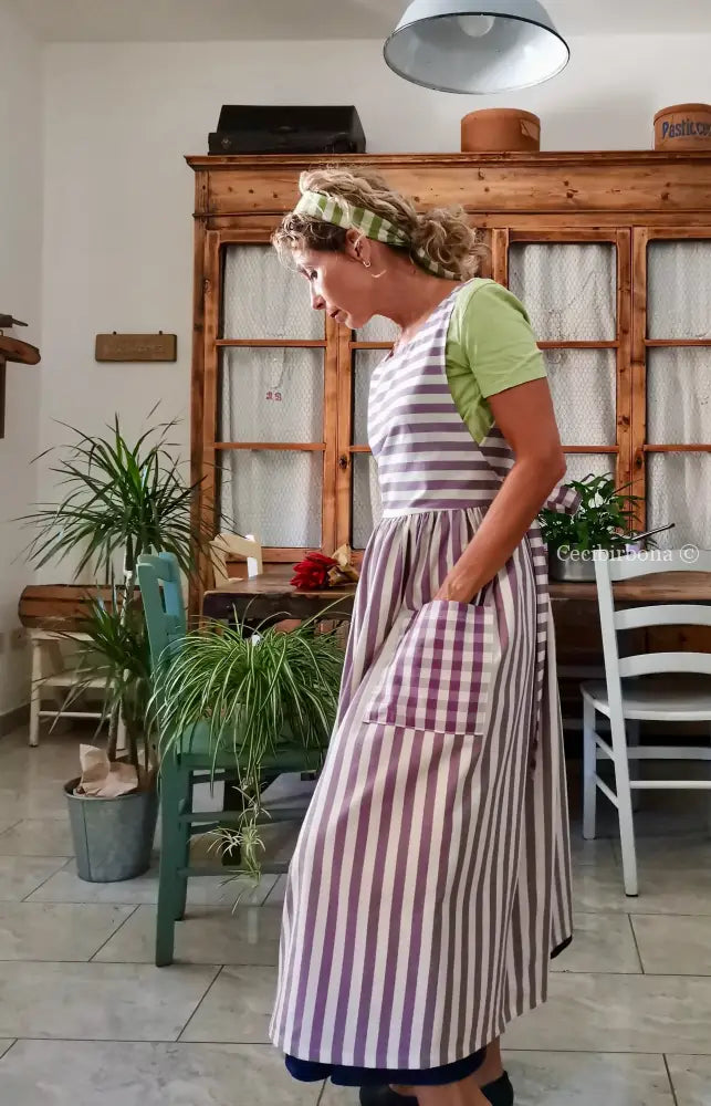Grembiule a righe viola (Ref. 419) grembiule donna tessuti moderni