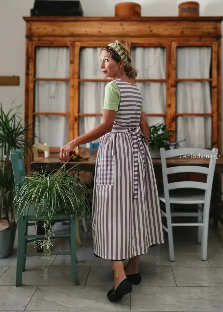 Grembiule a righe viola (Ref. 419) grembiule donna tessuti moderni