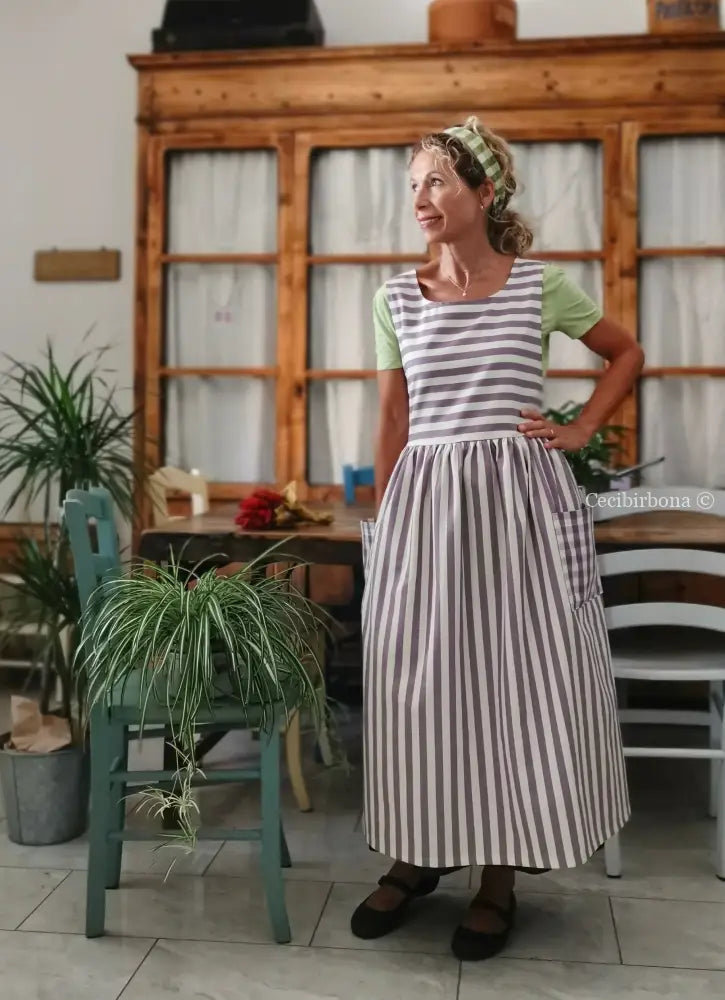 Grembiule a righe viola (Ref. 419) grembiule donna tessuti moderni