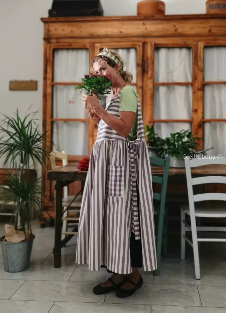 Grembiule a righe viola (Ref. 419) grembiule donna tessuti moderni