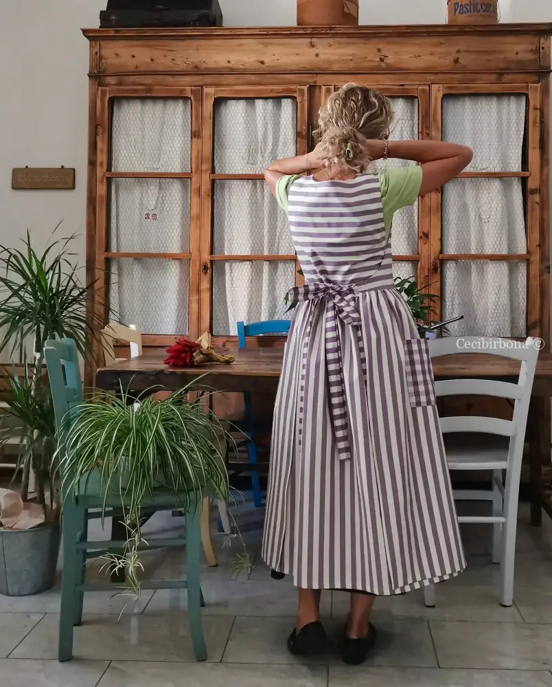 Grembiule a righe viola (Ref. 419) grembiule donna tessuti moderni