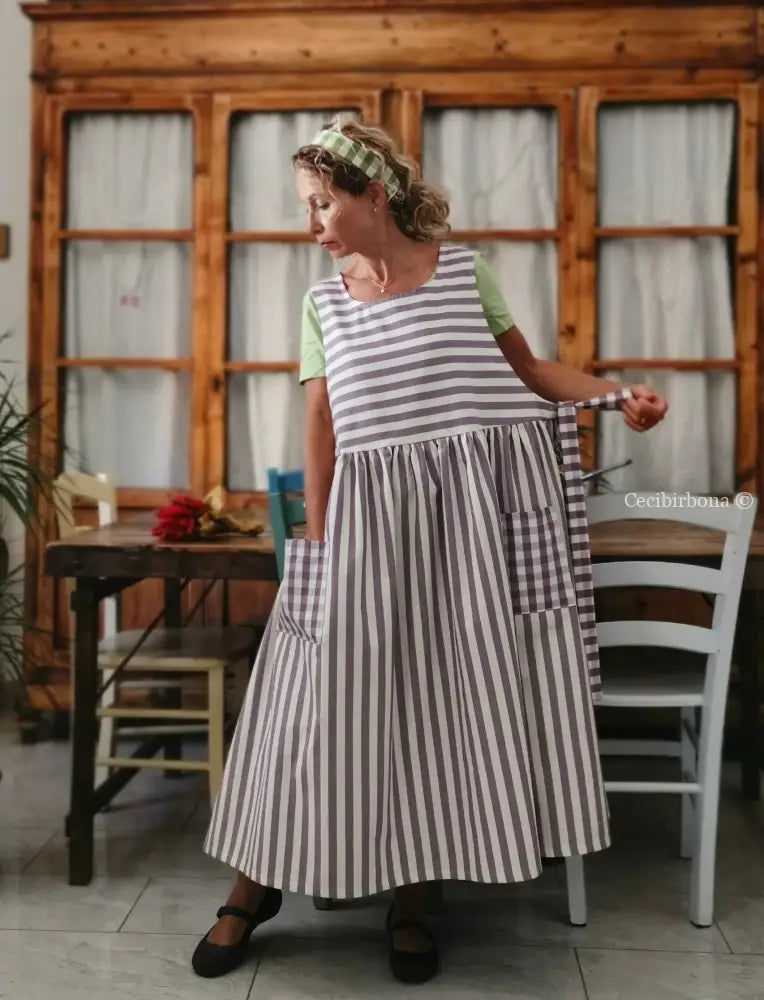 Grembiule a righe viola (Ref. 419) grembiule donna tessuti moderni