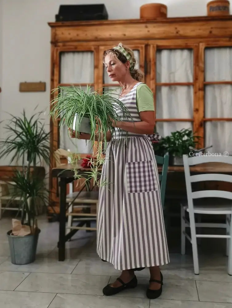 Grembiule a righe viola (Ref. 419) grembiule donna tessuti moderni