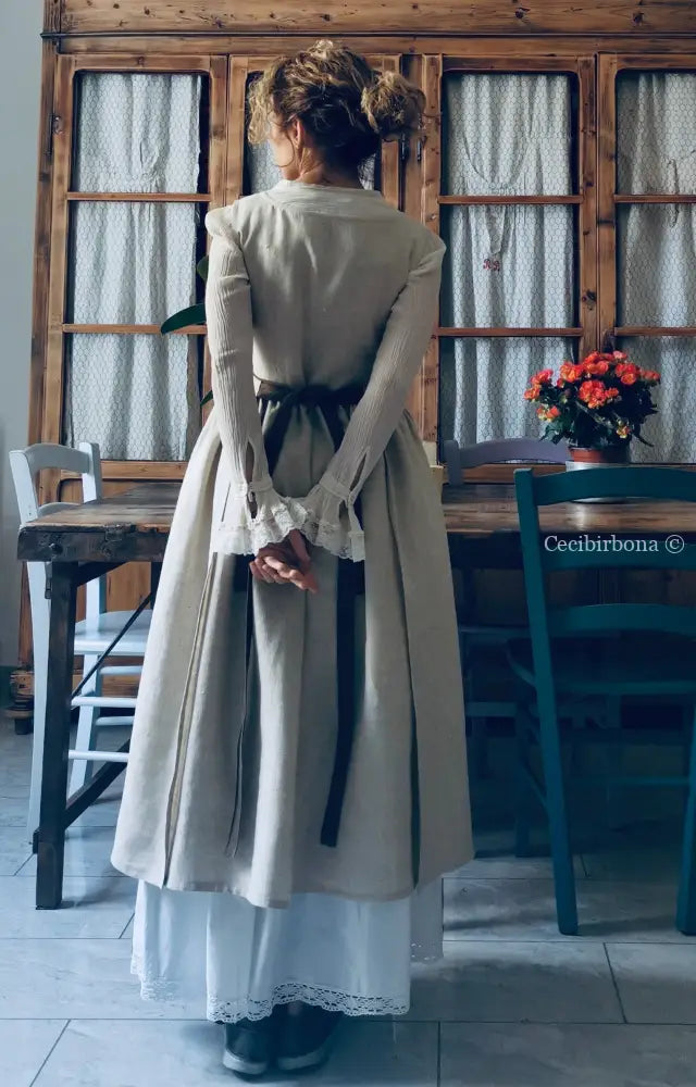 Grembiule abito in lino grezzo beige con lacci marroni (Ref. 29) grembiule donna tessuti moderni