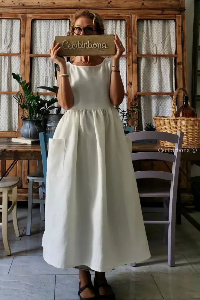 Grembiule abito in lino panna (Ref. 34) grembiule donna tessuti moderni