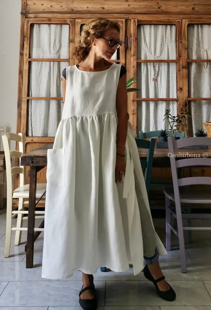 Grembiule abito in lino panna (Ref. 34) grembiule donna tessuti moderni