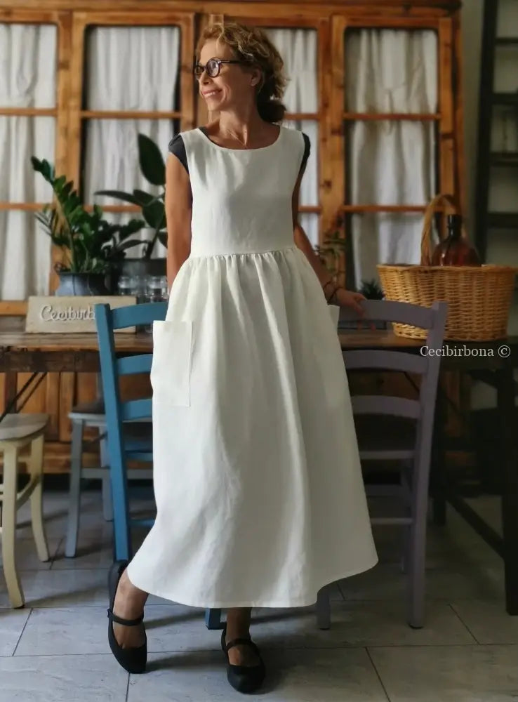 Grembiule abito in lino panna (Ref. 34) grembiule donna tessuti moderni