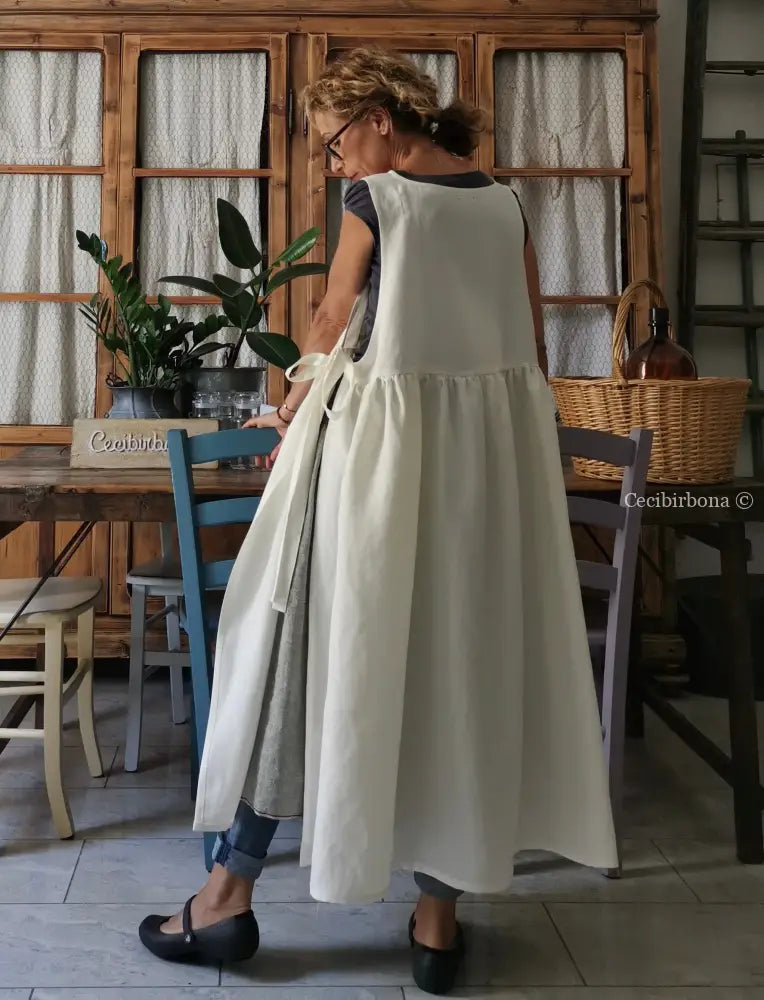 Grembiule abito in lino panna (Ref. 34) grembiule donna tessuti moderni