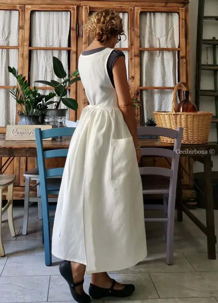 Grembiule abito in lino panna (Ref. 34) grembiule donna tessuti moderni