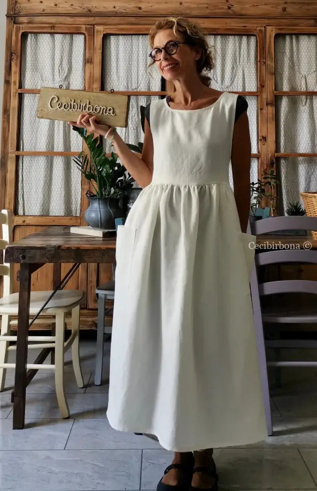 Grembiule abito in lino panna (Ref. 34) grembiule donna tessuti moderni