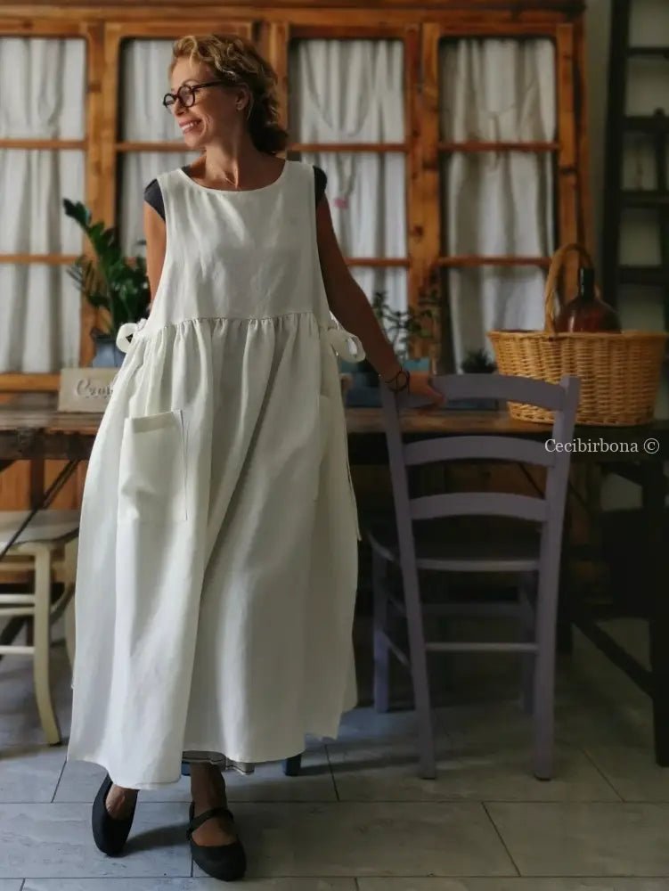 Grembiule abito in lino panna (Ref. 34) grembiule donna tessuti moderni