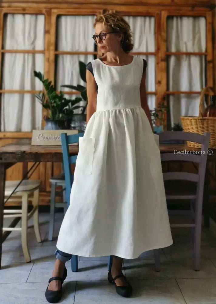 Grembiule abito in lino panna (Ref. 34) grembiule donna tessuti moderni