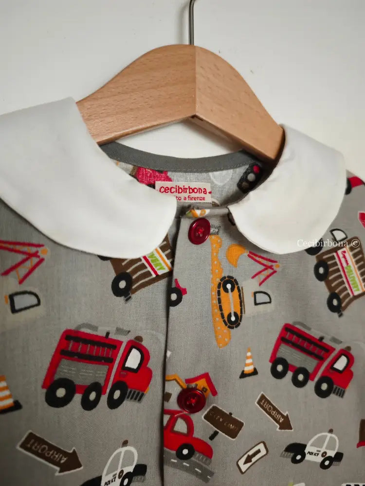 Grembiule bambino in cotone grigio con mezzi di trasporto 3/4 anni grembiule asilo bimbo