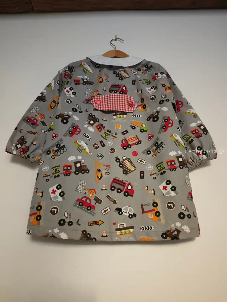 Grembiule bambino in cotone grigio con mezzi di trasporto 3/4 anni grembiule asilo bimbo