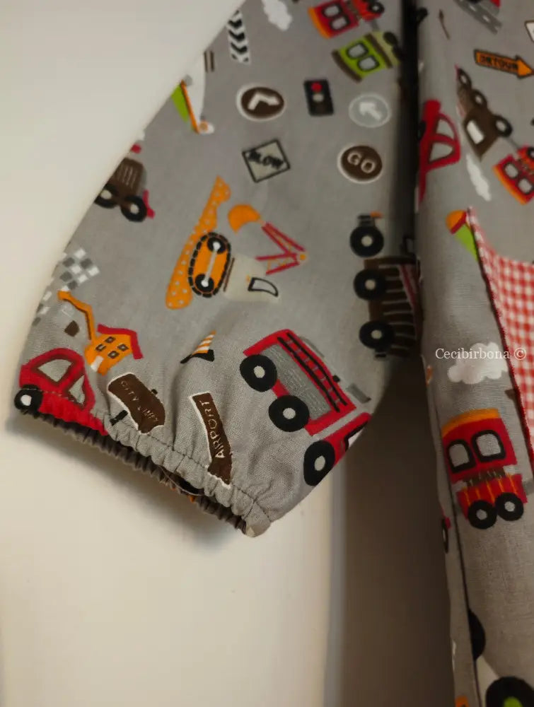 Grembiule bambino in cotone grigio con mezzi di trasporto 3/4 anni grembiule asilo bimbo