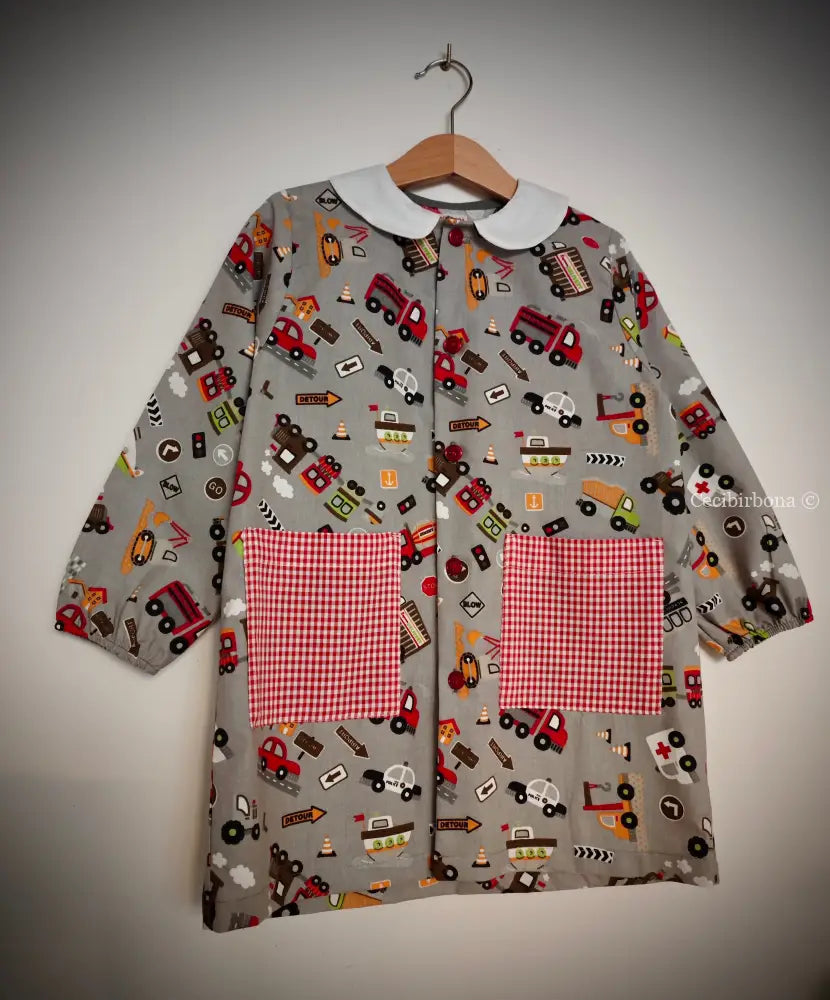 Grembiule bambino in cotone grigio con mezzi di trasporto 3/4 anni grembiule asilo bimbo