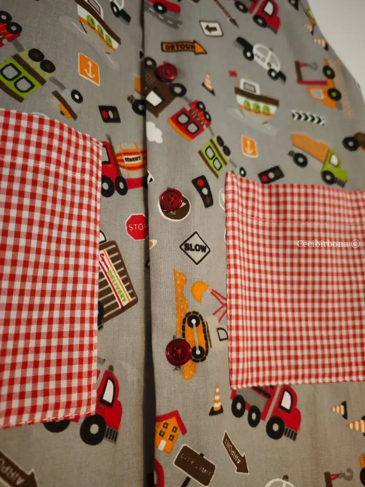 Grembiule bambino in cotone grigio con mezzi di trasporto 3/4 anni grembiule asilo bimbo
