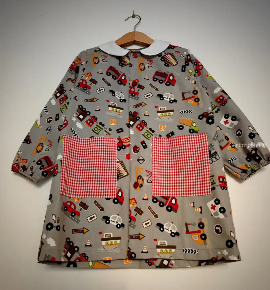 Grembiule bambino in cotone grigio con mezzi di trasporto 3/4 anni grembiule asilo bimbo
