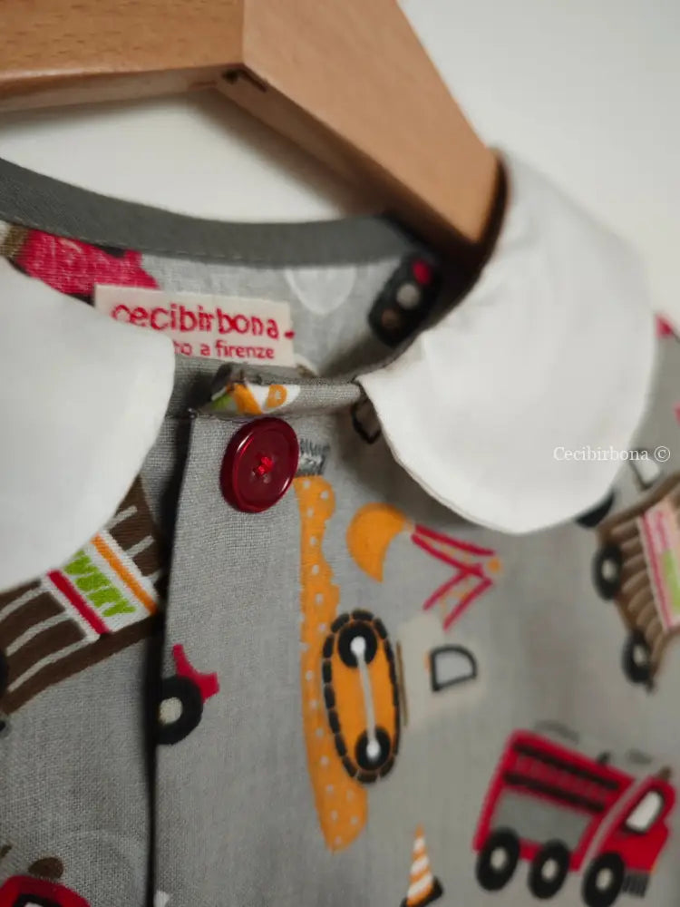 Grembiule bambino in cotone grigio con mezzi di trasporto 3/4 anni grembiule asilo bimbo