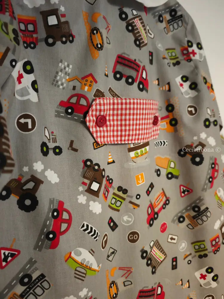 Grembiule bambino in cotone grigio con mezzi di trasporto 3/4 anni grembiule asilo bimbo