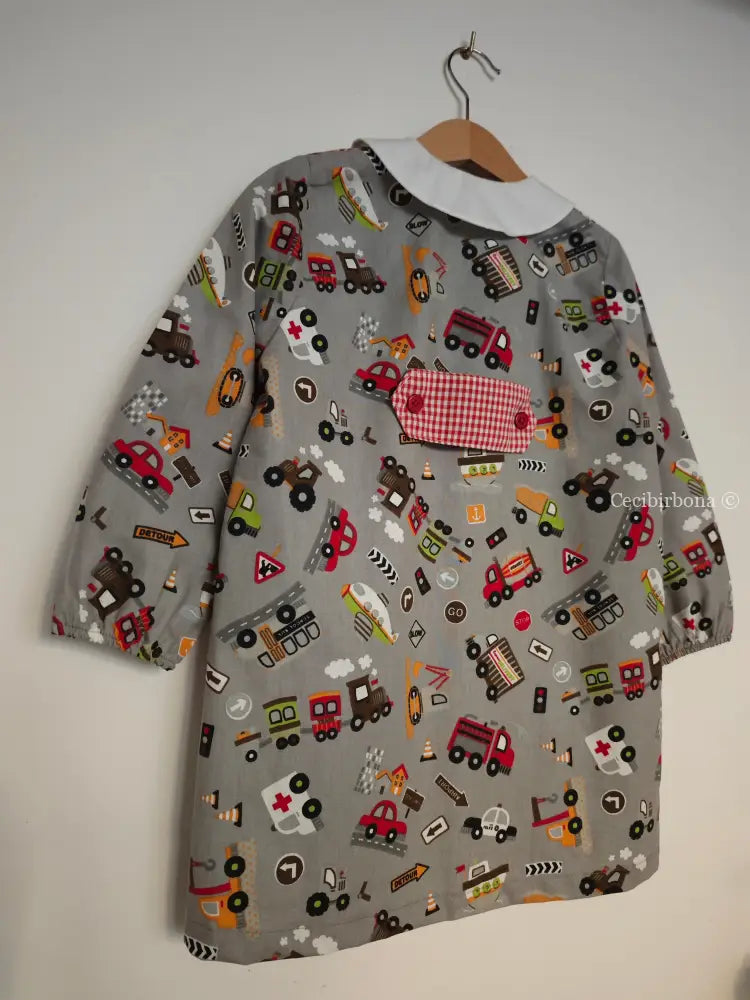 Grembiule bambino in cotone grigio con mezzi di trasporto 3/4 anni grembiule asilo bimbo
