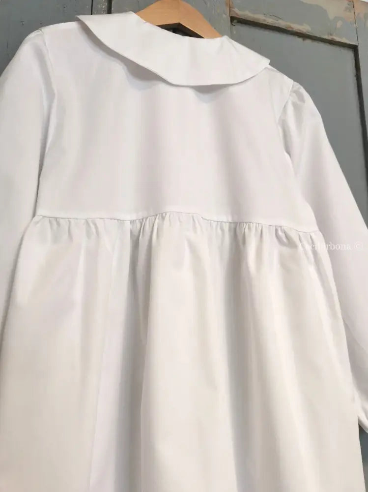 Grembiule bianco collo tondo bouquet di fiori per scuola materna ed elementare - grembiulino asilo ed elementari per