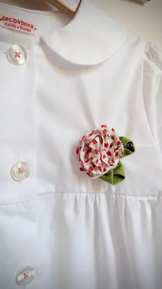 Grembiule bianco per asilo con rouches e fiore - grembiule asilo bimba