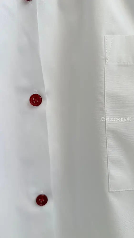 Grembiule bianco per scuola primaria con rouche a quadretti Vichy rossi e colletto Pierrot - Grembiule bimba