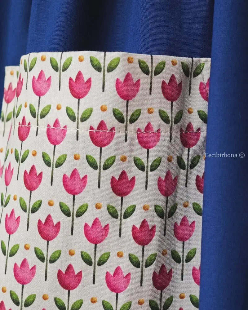 Grembiule blu con i tulipani rosa grembiule scuola bimba